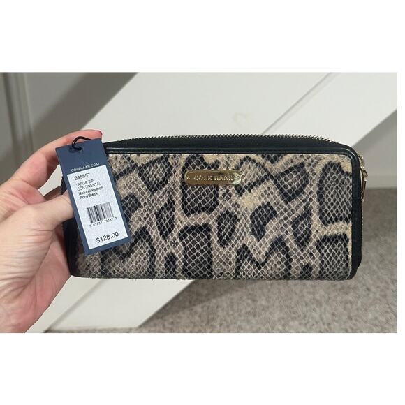 COLE HAAN Huntly Genuine Leather Python Snake Skin Tote + Wallet 2pc Set - Picture 9 of 12